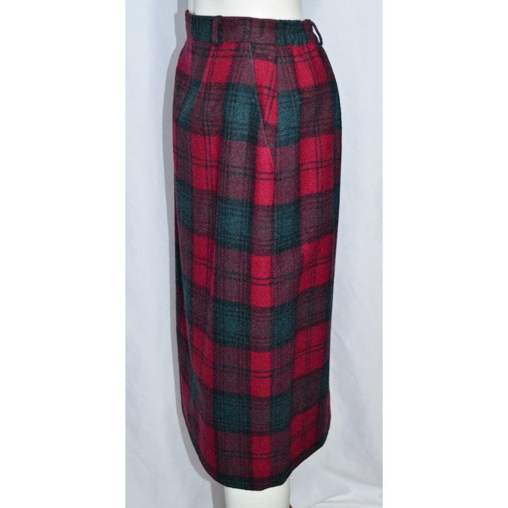 Vintage Barclay Square Wool Tartan Straight Pencil Skirt Red/Green Preppy Sz 7/8 - Picture 3 of 7
